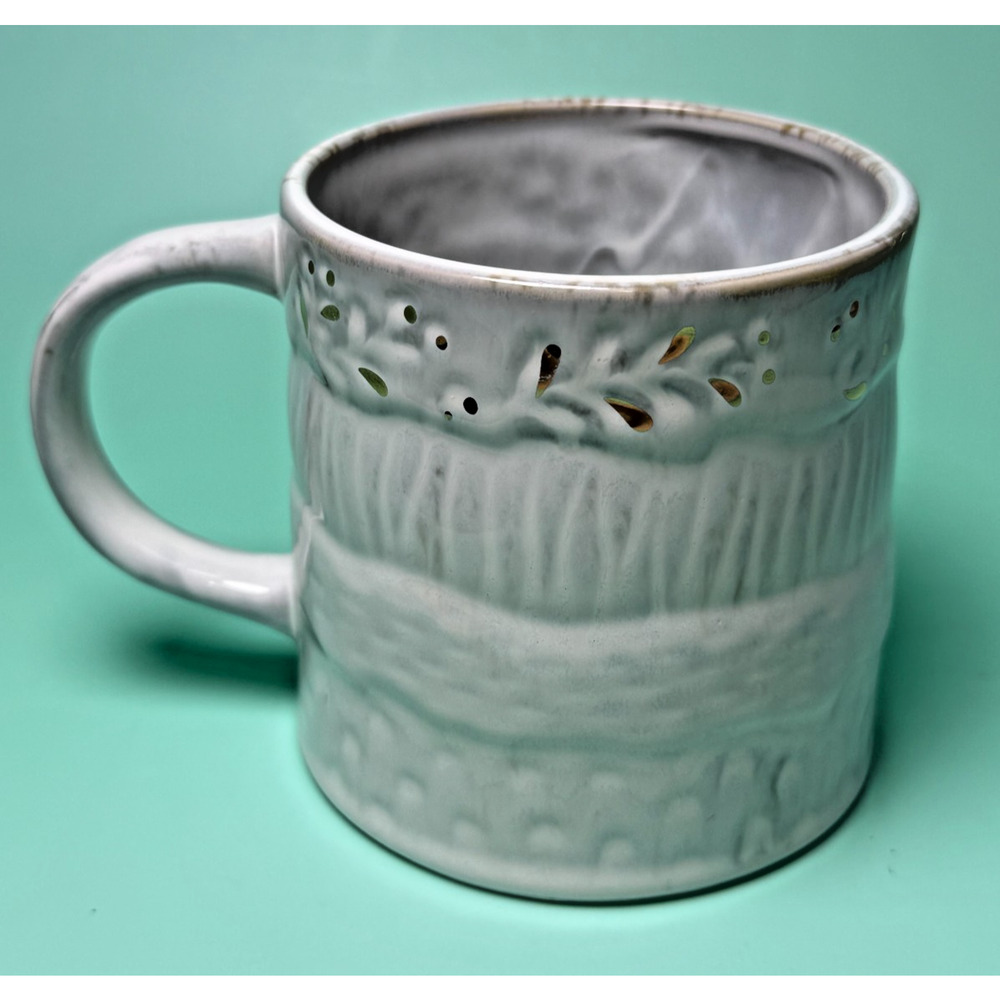 Anthropologie Yuletide Santa Claus Mug Gold Accents Christmas Holiday 16oz Gray - Picture 2 of 5